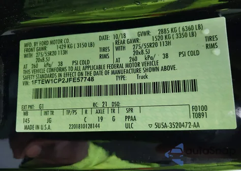 2018 Ford F-150 Xl из США, поврежденный, VIN 1FTEW1CP2JFE57748